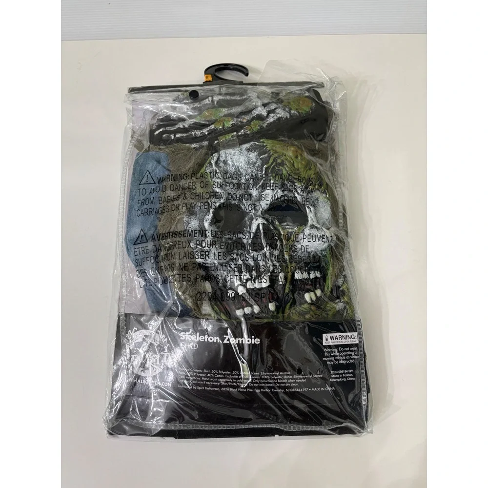 Spirit Halloween Skeleton Zombie Costume Child Small 4-6 Mask Gloves Shirt Pants